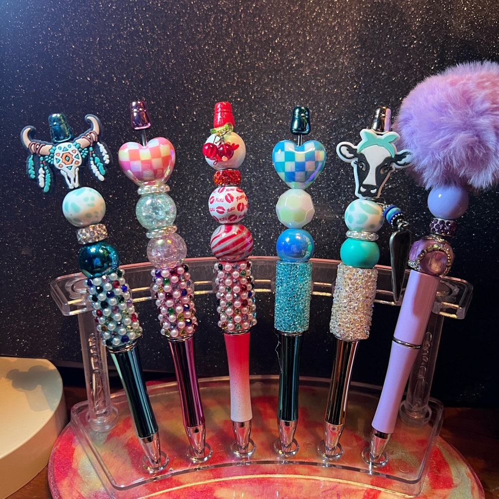 Hand Crafted Red and Blue Whimsical Pen Toppers